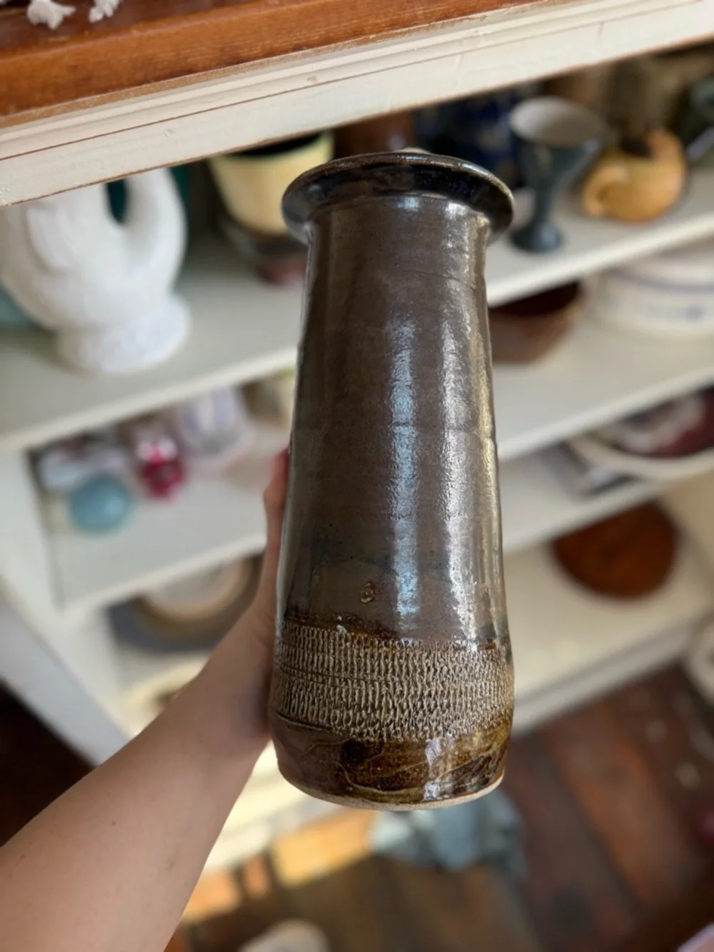 Handmade Ceramic Vase in Brown and Cream